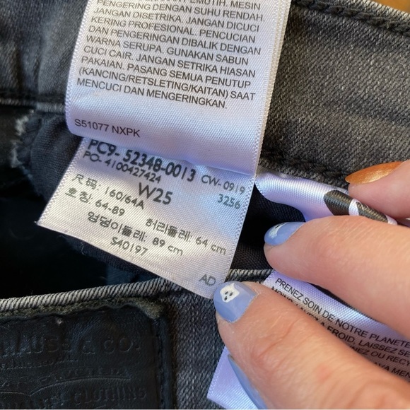 Levi’s Mile High Super Skinny Grey Embellished Ankle Black Studded Rise Premium - Picture 12 of 14